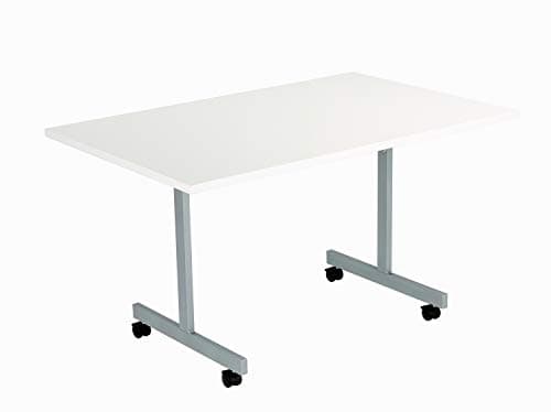 Image of Office Hippo Office Table, Sturdy & Stylish Tilting Table Desk, Work Table For Home Office, Versatile Computer Table For Meeting Room or Boardroom, 5 Year Guarantee - White / Silver