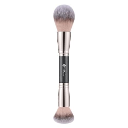 Image of TEOYALL Dual-Ended Setting Powder Brush, Plush Fluffy Synthetic Bristles for Loose Bronzer Contour