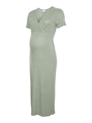 Image of Mama.licious Women's Mltrinity Tess SS JRS Midi Dress 2F Noos, Desert Sage, M