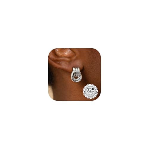 Image of Chriscoco 925 Sterling Silver Post Knot Earrings for Women Trendy 14K Silver Plated Chunky Stud Earrings Hypoallergenic Statement Earring Lightweight Dangle Drop Earring