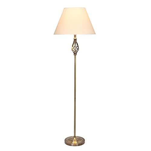 Image of Kingswood Barley Twist Traditional Floor Lamp - Antique Brass With Cream Shade