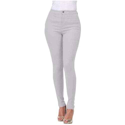 Image of Jeggings for Women UK High Waist Tummy Control Denim Jeans, Ladies Pull-On Skinny Pencil Pants Distressed Stretch Trousers Slim Fit Butt Lifting Loungewear Gray S