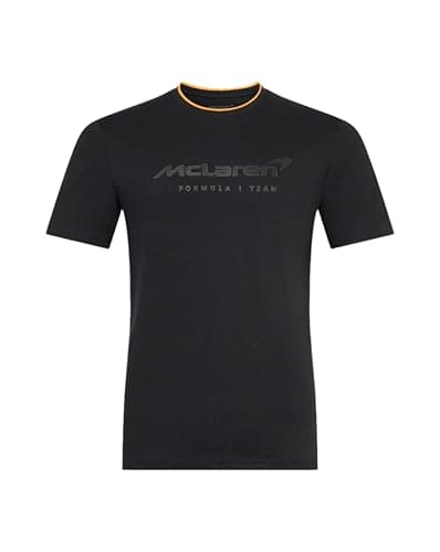 Image of McLaren Formula 1 Team Core Logo T-Shirt, Black with Orange Trim, Official F1 Fanwear (UK, Alpha, L, Regular, Regular, Black)