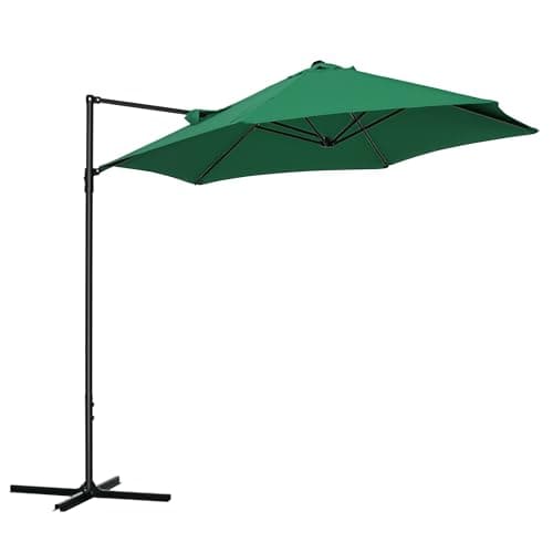 Image of Outsunny 2.5M Garden Cantilever Parasol, Offset Roma Patio Umbrella Hanging Sun Shade Canopy Shelter with 360° Rotation and Cross Base, Green