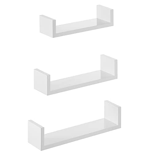 Image of SONGMICS Floating Shelf Set of 3, Wall Shelves, 30/35/40 cm, Decorative Shelves, Each Shelf Holds up to 10 kg, for Living Room, Home Office, Bathroom, Kitchen, Cloud White LWS40WT