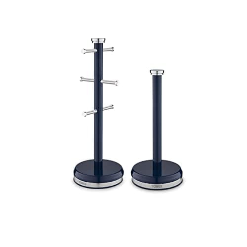 Image of Tower T826172MNB Belle Mug Tree and Towel Pole Set, Stainless Steel, Midnight Blue