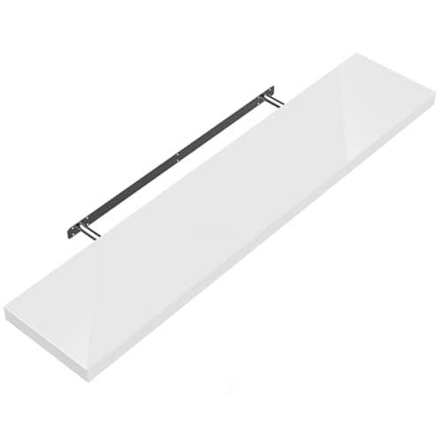 Image of Shelfinity 1pc White Floating Shelves for Wall | 110cm High Gloss Modern Wall Shelves | For Bedroom Living Room Bathroom Kitchen Office | Floating Shelf Unit Ideal for Display & Storage