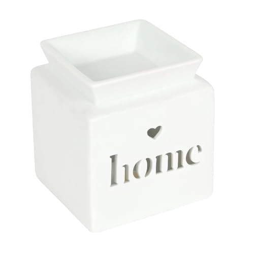 Image of Dashing White Ceramic "Home" Cut Out Oil Burner - 11.5cm x 10.5cm (1 Pc.) - Luxurious Design, Premium Material, Aromatherapy Accessory - Ideal for Home & Office Decor