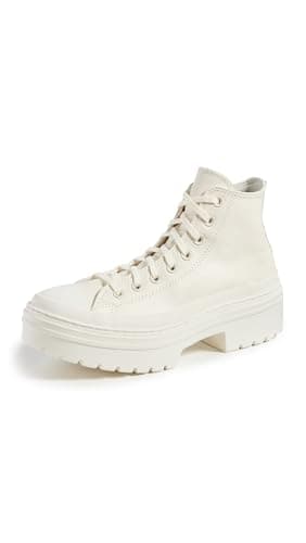 Image of CONVERSE Womens Chuck Taylor All Star Lugged Heel Leather Platform Sneaker, Egret, 6 UK
