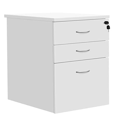 Image of Heavy Duty 3 Drawer (1 for Filing) Mobile Pedestal Filing Cabinet, File Cabinet, Office Cabinet with Anti-Tilt Mechanism & Lockable Office Storage, 5 Year Wty, White