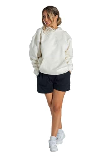 Image of Lang Horn Ladies Oversized Hoodie hoodies for women uk Pullover Long Sleeve Sweatshirt Autumn Winter Sweat Top with Pockets Large Cream