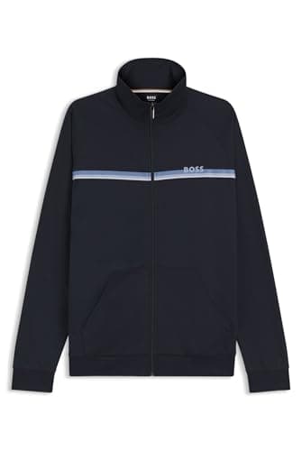 Image of BOSS Mens Authentic Jacket Z Cotton-terry jacket with stripe and logo