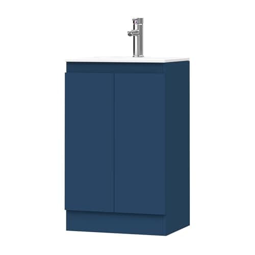 Image of BELOFAY Vanity Unit with Basin | 500mm Bathroom Vanity Units with Basin | With White Ceramic Bathroom Sink | Floor Standing Blue Sink Unit | Soft Close Hinges & 1 Tap Hole | Waste Included