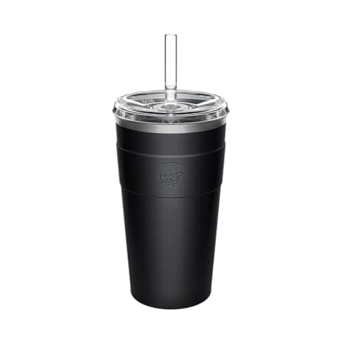 Image of KeepCup Thermal Cold Cup - Insulated Stainless Steel Reusable Coffee Cup with Lid and Straw - 16oz/454ml - Black