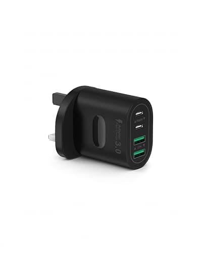 Image of 60W USB C Charger Plug, 4-Port Multi USB Plug UK Fast Charging Adapter (Dual USB-C 30W + Dual USB-A 5V/2.1A), GaN Type C Wall Charger for iPhone 16/15/14/13/12 Pro Max, iPad, Samsung, Android, Tablet