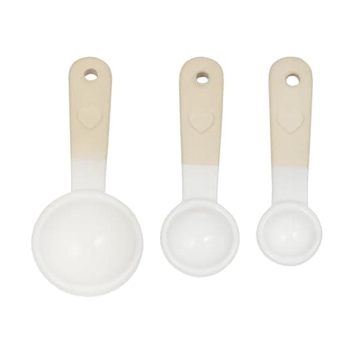 Image of Mason Cash Rustic Charm Measuring Spoon Set 4-Piece Stoneware Set with Elegant Heart Motif Includes 1 Tbsp, 1 TSP, ½ TSP, ¼ TSP, Cream, Beigh