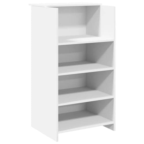 Image of GeenYuu Reception Counter White Made of Wood 55 x 50 x 103.5 cm with Shelf Storage Space and Shelf, Versatile Work Table for Office, Home Office, Reception and Workplace