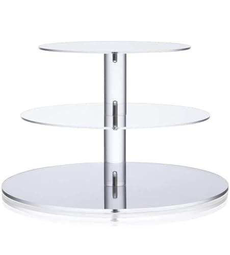 Image of Ulifeme 3 Tier Cupcake Stands, Round Cake Stand, Transparent Acrylic Display Cupcakes Tower for Wedding, Birthday & Party, 6'' / 8'' / 10'' Diameter Stand, 4 Inch Height, 4mm Thickness Acrylic Plate