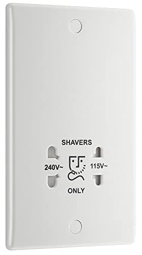 Image of BG Electrical Dual Voltage Shaver Plug Socket, Electric Toothbrush Charger Socket for Bathrooms, Round Edge, Nexus 800 Series, White Moulded, 2-Pin, 115V / 240V, 820