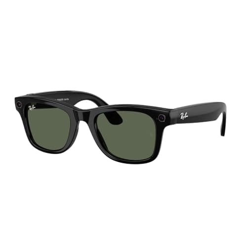 Image of Ray-Ban Meta Wayfarer Large AI Glasses for Men, Women — 12 MP Camera, 3K Ultra HD Video, Open-Ear Audio, Meta AI — 2X Battery Life — Shiny Black / G15 Green Lenses
