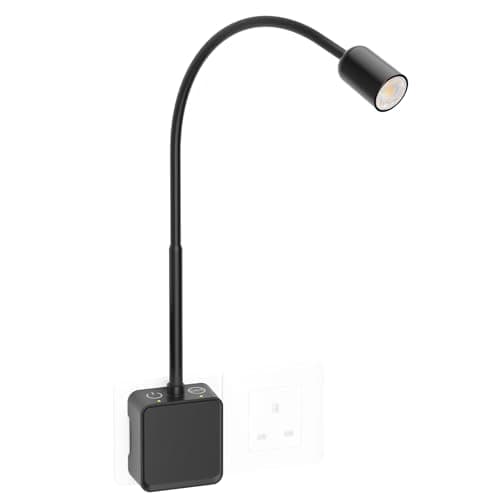 Image of PRINCEWAY Plug in LED Wall Reading Light for Books in Bed, Dimmable LED Black Flexible Bedside Wall Lamp with Power Plug, Two Touch Switches, 3 Lighting Color Modes, 50° Spot Light Angle