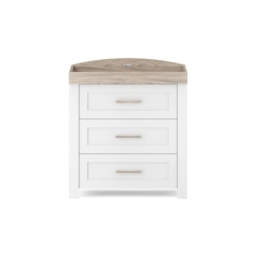 Image of Silver Cross - Valencia Dresser With Intergrated Changer Top - Nursery Furniture - Timeless White With Natural Oak Accents