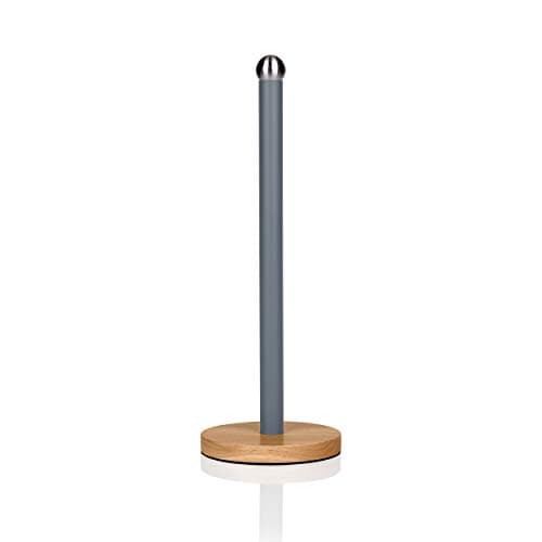 Image of Swan SWKA17511GRYN Nordic Scandi Towel Pole/Kitchen Roll Holder with Non-Slip Wooden Base, Slate Grey, steel, Holds 1 Paper
