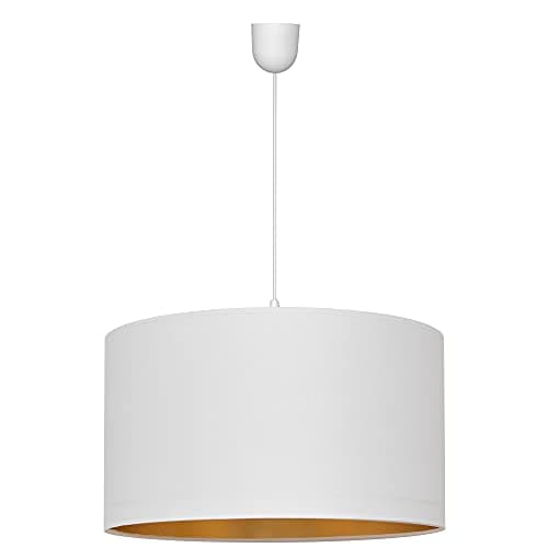 Image of Helam Alba Cylindrical Pendant Ceiling Light White, Gold 45cm