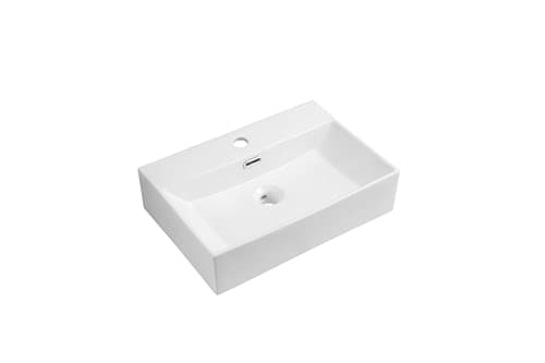 Image of iBathUK Aventa Wall Hung Wash Basin Sink, Modern Rectangular Ceramic Bathroom Sink Bowl, Counter Top Ceramic Wash Basin in Gloss White Glazed, 36 x 51 x 13cm