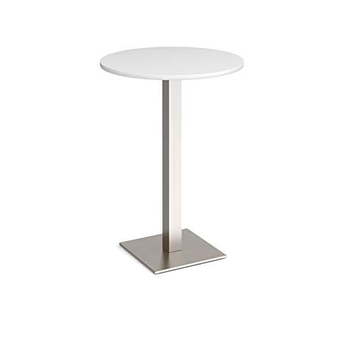 Image of Mr Office Brescia circular poseur table with flat square brushed steel base 800mm, White