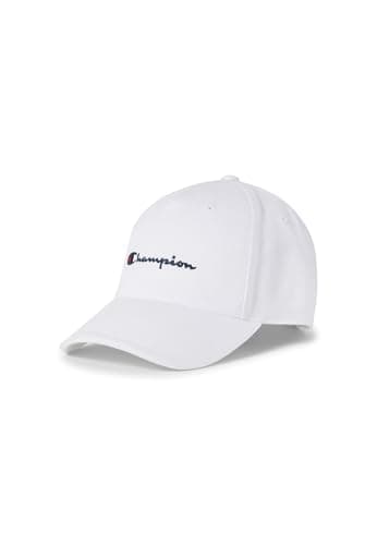 Image of Champion Icons Accessories Junior Caps - 802421 Woven Cotton Twill Small Script Logo Baseball Cap, White, One Size Unisex - Kids SS24, White, One Size