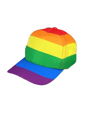 Image of HENBRANDT Rainbow Pride Baseball Cap 6-Stripe Gay Pride Flag Snapback Hat Unisex LGBTQ+ Accessories Costume Headwear Festival Summer Sun Hat for Men and Women