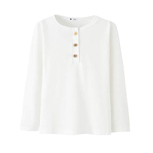 Image of BINIDUCKLING Kids Boys Girls Long Sleeve Henley T-Shirt Plain Top Tees with Buttons（3 Years, White）