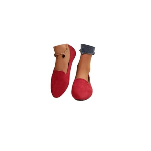 Image of Ballerina Shoes for WomenWomen's Slip On Flat Walking Ballerina Casual Work Office Comfortable Cute Ladies Flat Pumps UK Size Slip On Loafers Ballet Ballerina Shoes Red