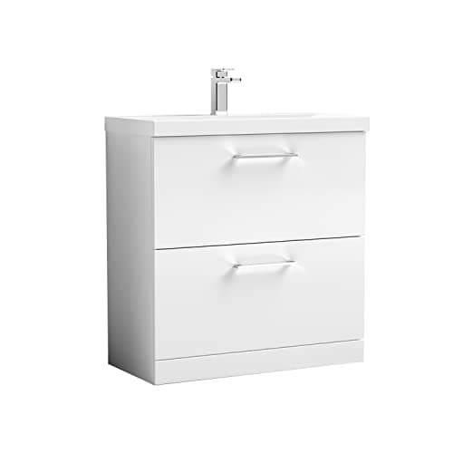 Image of nuie ARN135A Arno Modern Bathroom Floor Standing 2 Drawer Vanity Unit with Mid-Edge Ceramic Basin, 800mm, Gloss White