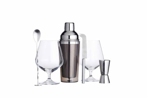 Image of BarCraft Luxury Gin Gift Set Including Gin Glasses, Cocktail Shaker, Muddler Spoon, Dual Bar Measure, Bar Knife and Drink Recipes Mixing Kit – Stainless Steel