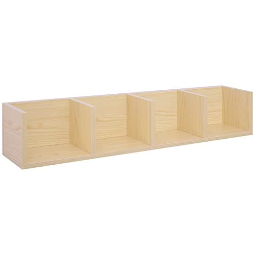Image of HOMCOM Wall Mount 84 CD / 56 DVD/Blu-ray/Media Storage Rack 4 Cubes Wooden Shelf Organizer Unit Bookcase Display, Natural Wood Finish