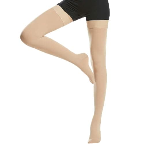 Image of Beister Medical Closed Toe Thigh High Compression Stockings with Silicone Band for Women & Men, Firm 20-30 mmHg Graduated Support for Varicose Veins, Edema, Flight (1 Pair)