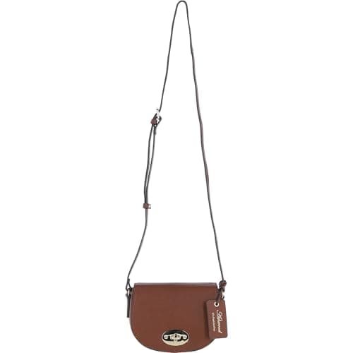 Image of Ashwood Women’s Real Leather Saddle Crossbody Bag - Women's Shoulder Bag with Twist-Lock Closure, Adjustable Strap & Signature Tag: 63753 (2 Tone Tan)