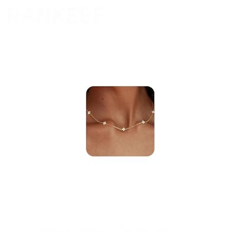 Image of RANKEEF Gold Necklaces For Women With Cubic Zirconia Gold Chain Necklace Adjustable Four-leaf clover Gold Necklace For Women