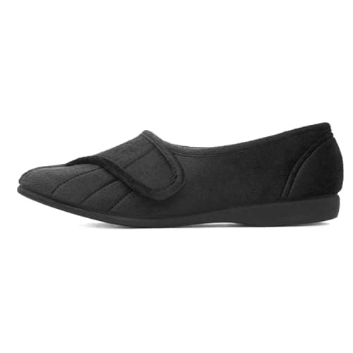 Image of GBS Audrey Womens Black Easy Fasten Slippers - Size 9 UK - Black