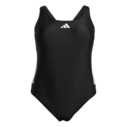 Image of adidas Women's 3 Stripes C-Back Swimsuit (Plus Size), Black/White, 4XL Plus