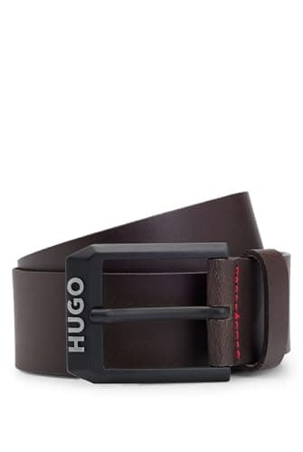 Image of HUGO Mens Gelio-B Sz40 Leather belt with logo-trim buckle