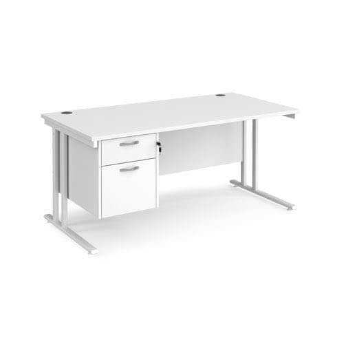 Image of Office Monster Cooper straight desk 1600mm x 800mm with 2 drawer pedestal - white cantilever leg frame, white top