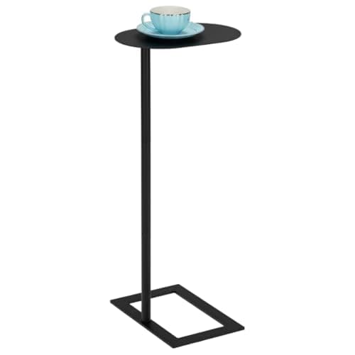 Image of ZEXVIDA C-Shaped Side Table, Bedside Table, End Table for Small Spaces, Metal Frame Sofa Side Table, Coffee Table That Slides Under Sofa for Living Room, Bedroom (Black, Oval)