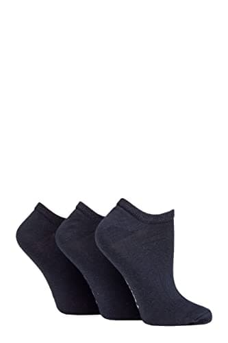 Image of SockShop TORE Ladies 100% Recycled Plain Cotton Trainer Socks Pack of 3 Navy 4-8