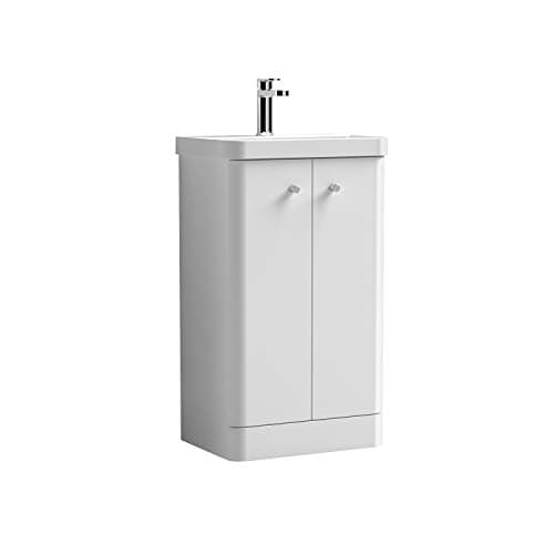 Image of Nuie COR104 Core Modern Bathroom Floor Standing 2 Door Vanity Unit and 1 Tap Hole Ceramic Basin, 864 x 505 x 355mm, Gloss White