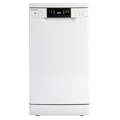 Image of Teknix TFD455W Freestanding Slimline Dishwasher - 10 Place Settings - 30 Minute Rapid Clean - Extra Dry Function - White, H84.5 x W45.0 x D60.0 (cm)