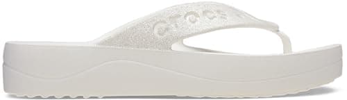 Image of Crocs Womens Platform Flip, Baya Platform Shimmer Glitter Flip, White, 8 UK Women