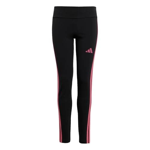 Image of adidas Girl's ESSENTIALS 3 STRIPES LEGGINGS, black/pink fusion, 11-12 Years
